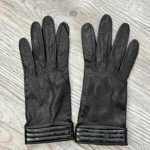 Vintage Men's Leather‎ Black Gloves w/ Snap Closure Sz 6